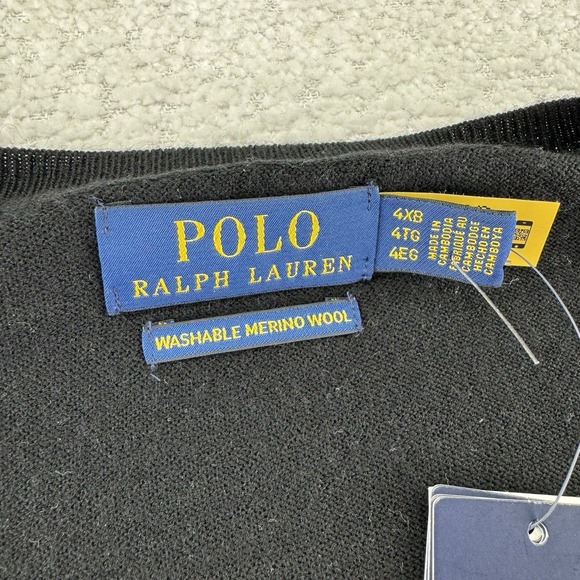 Polo Ralph Lauren Washable Merino Wool V Neck Lightweight Sweater Mens 4xB Black - Picture 5 of 10